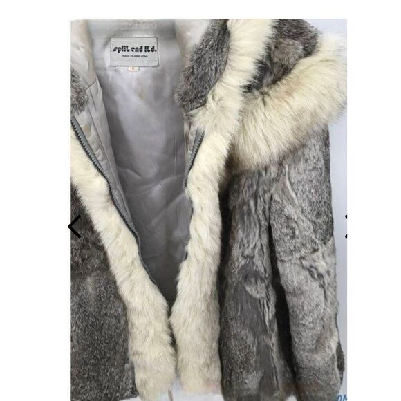 Vintage gray 100% rabbit fur jacket